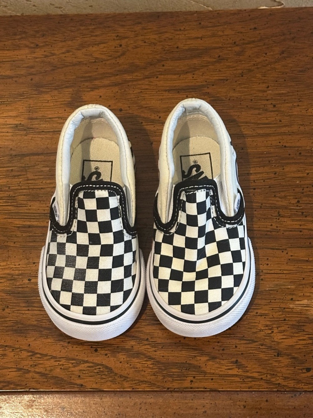 VANS Kids Toddler’s Slip-On Checkerboard Canvas Shoes - Black & White size 5